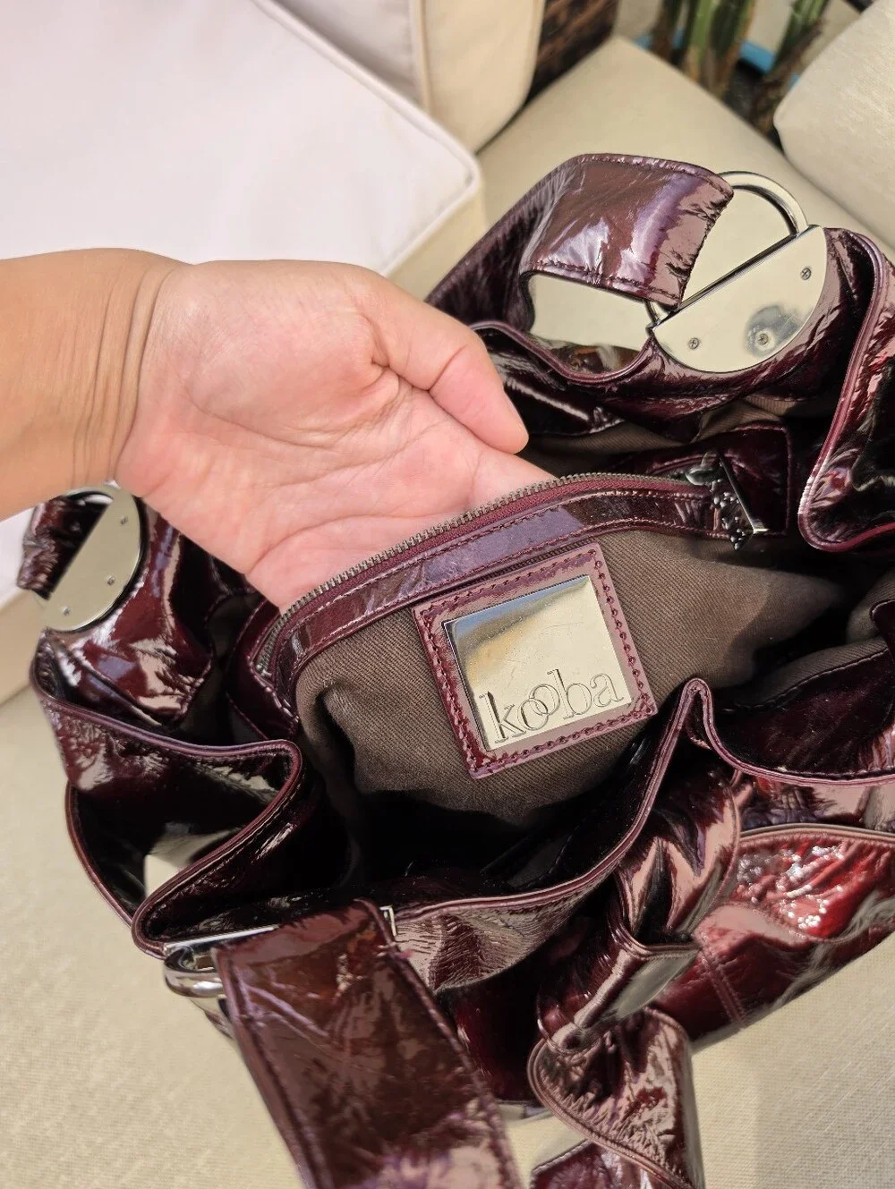 Kooba Patent Leather Elisha Bow Hobo Bag
